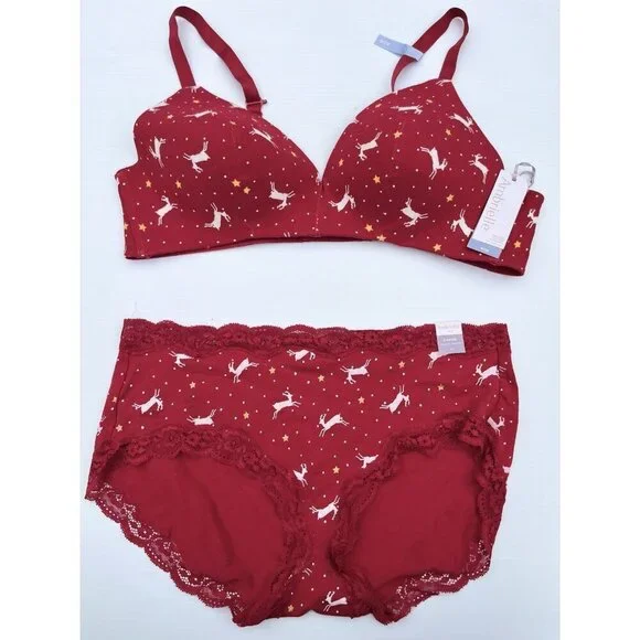 Ambrielle Women’s Bra 40B & Hipster Panty 1X Set Organic Cotton Deer Print - Picture 14 of 14